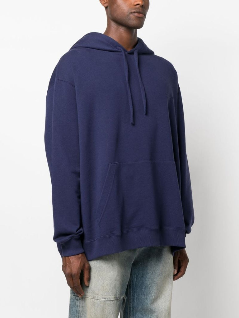 Blue Logo Embroidered Cotton Hoodie