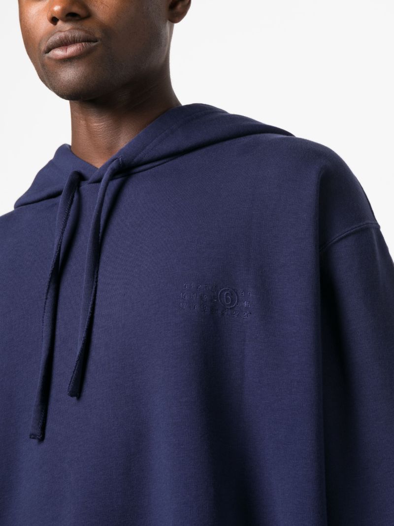 Blue Logo Embroidered Cotton Hoodie