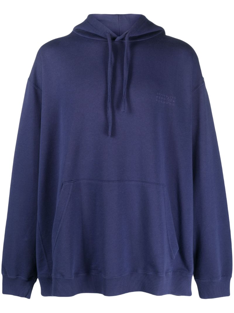 Blue Logo Embroidered Cotton Hoodie