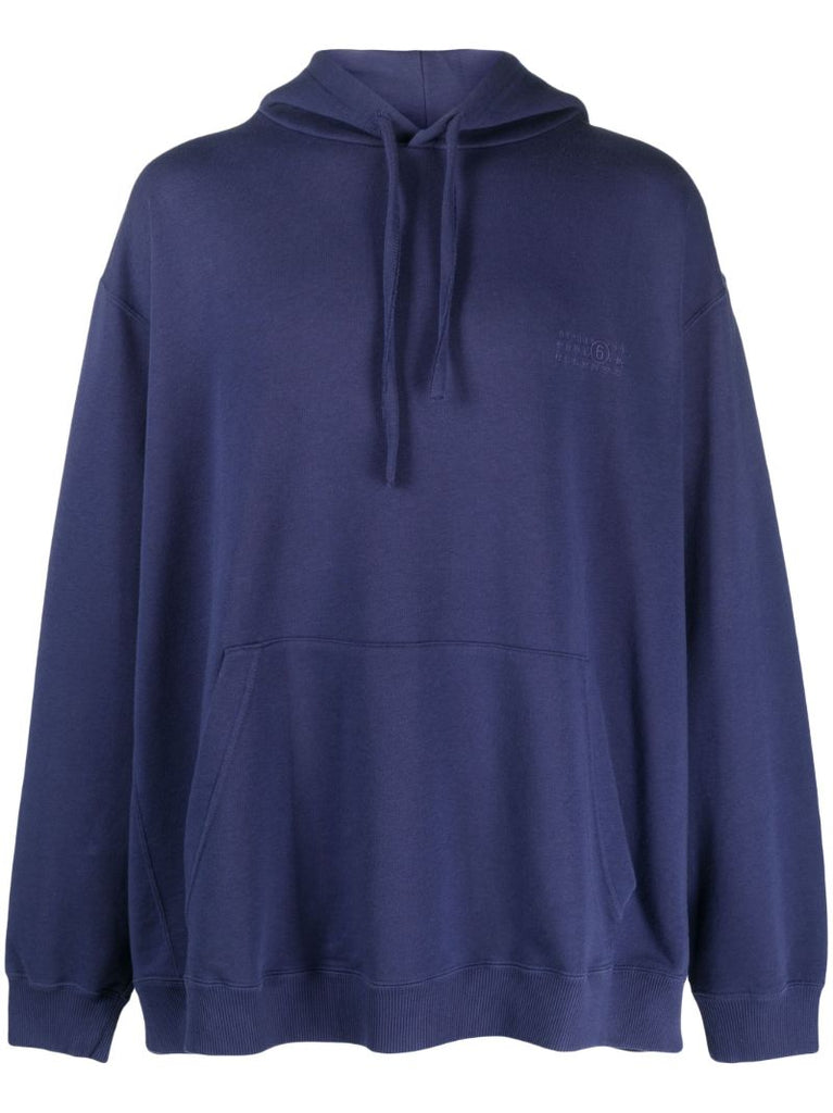 Blue Logo Embroidered Cotton Hoodie
