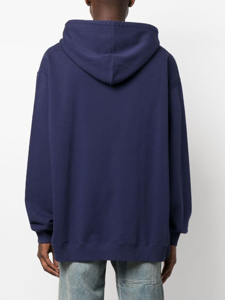 Blue Logo Embroidered Cotton Hoodie