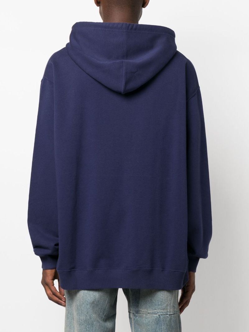 Blue Logo Embroidered Cotton Hoodie
