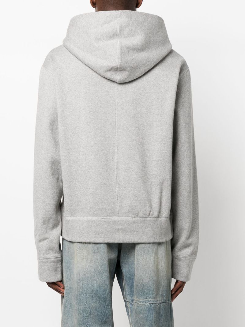 Grey Logo Embroidered Cotton Hoodie