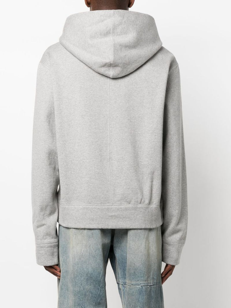 Grey Logo Embroidered Cotton Hoodie