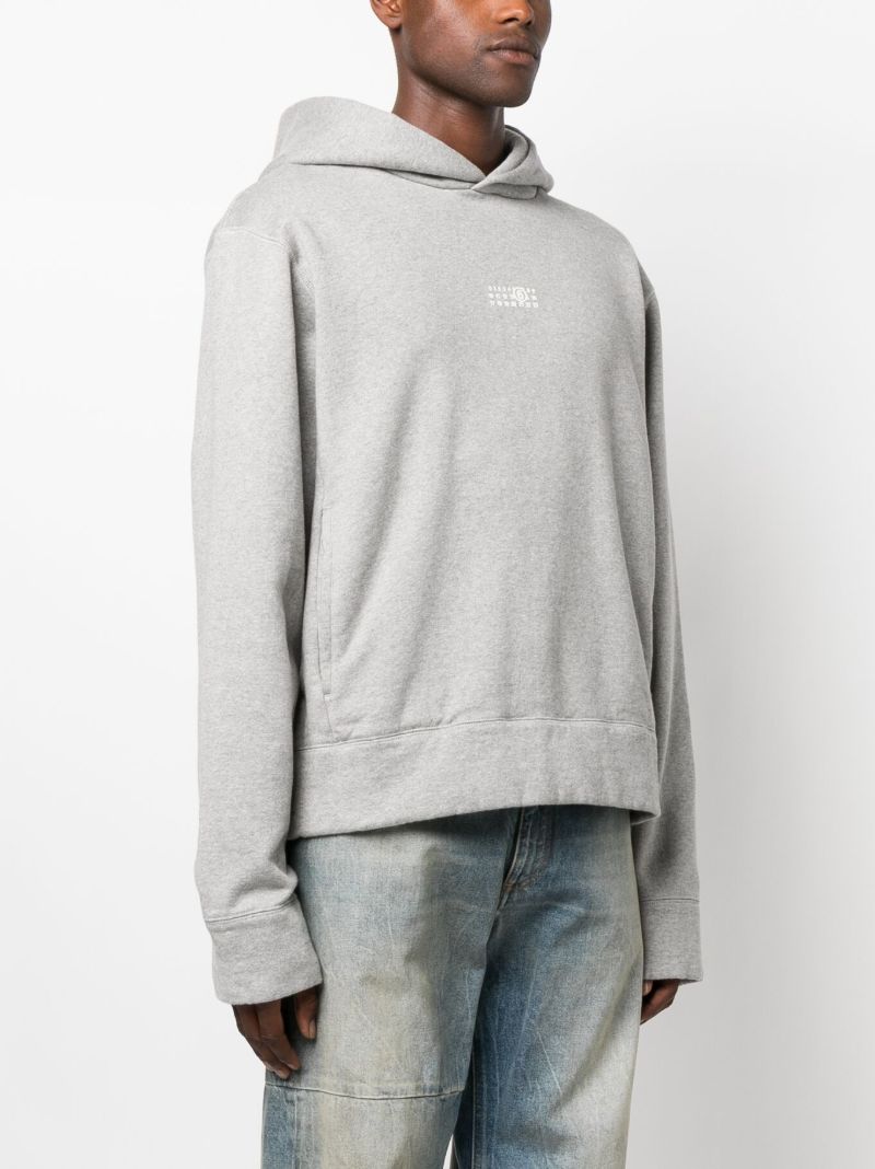 Grey Logo Embroidered Cotton Hoodie