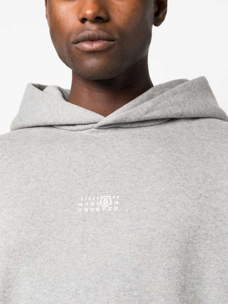 Grey Logo Embroidered Cotton Hoodie