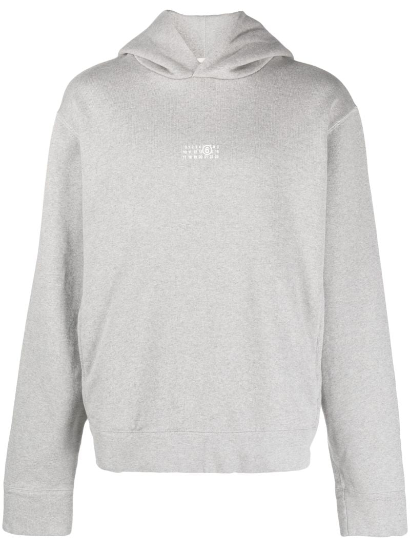 Grey Logo Embroidered Cotton Hoodie