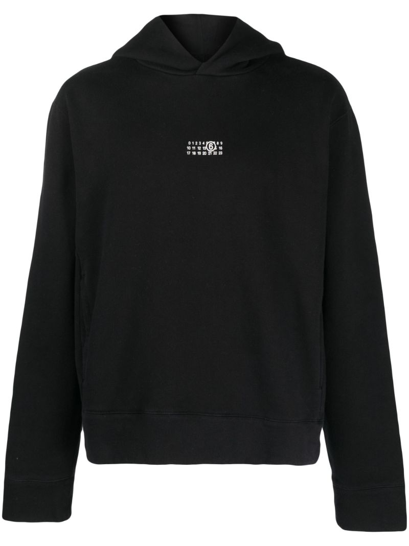 Black Logo Embroidered Cotton Hoodie