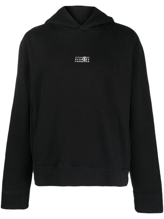 Black Logo Embroidered Cotton Hoodie