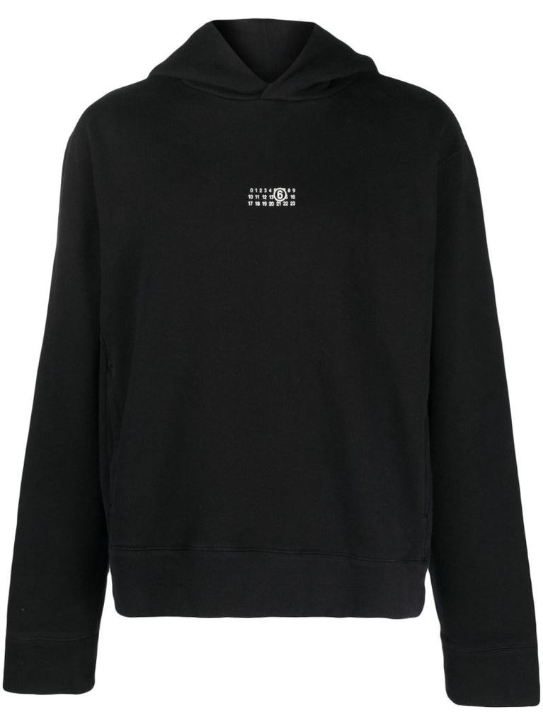 Black Logo Embroidered Cotton Hoodie