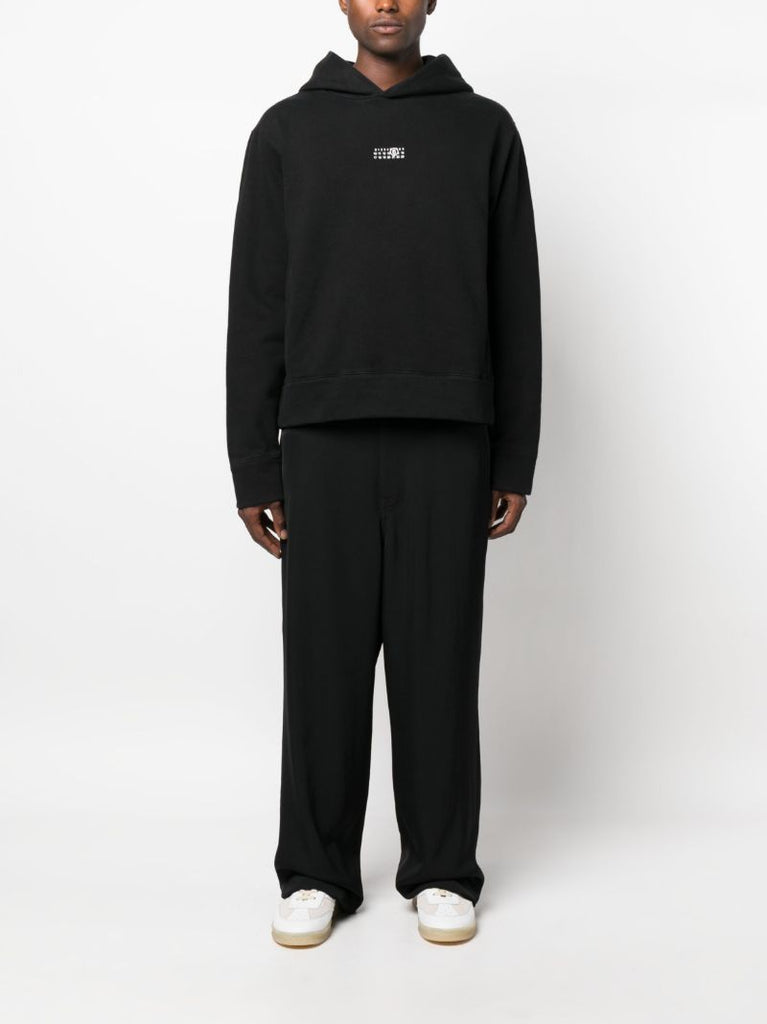 Black Logo Embroidered Cotton Hoodie