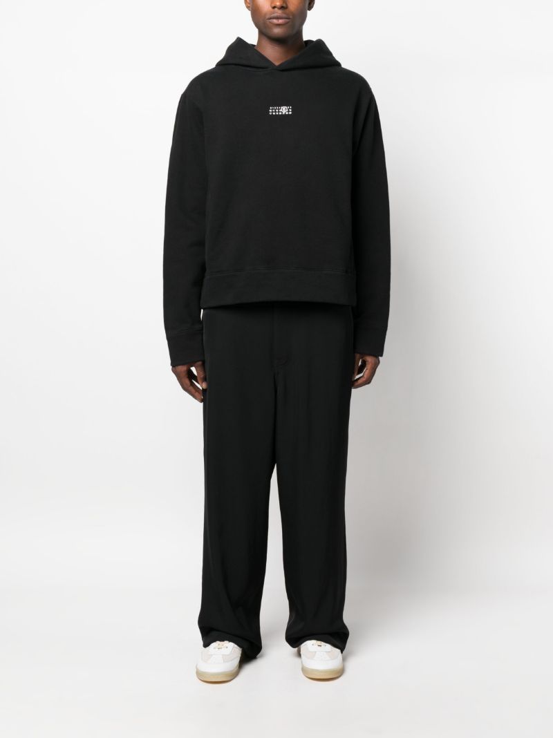 Black Logo Embroidered Cotton Hoodie