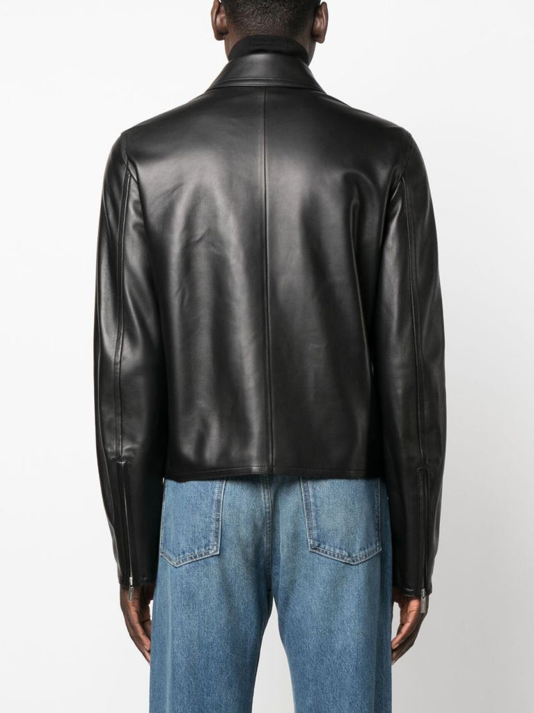 Black Leather Blouson Jacket
