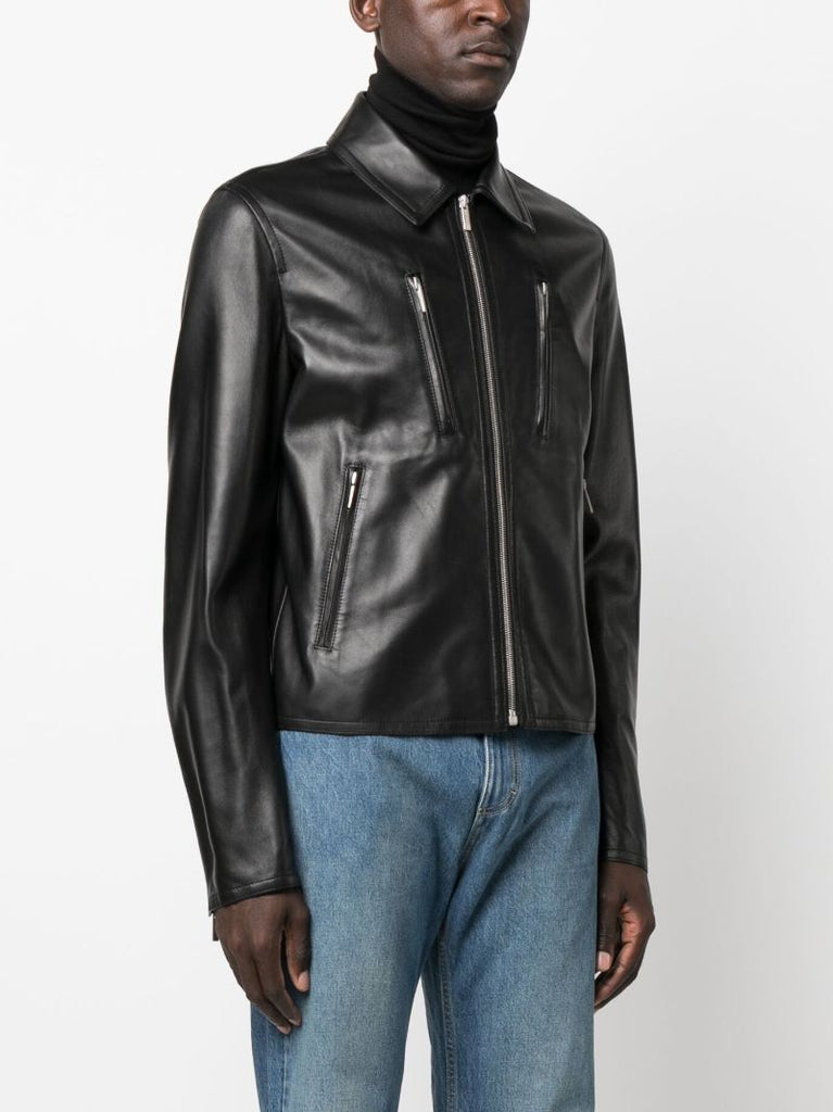 Black Leather Blouson Jacket
