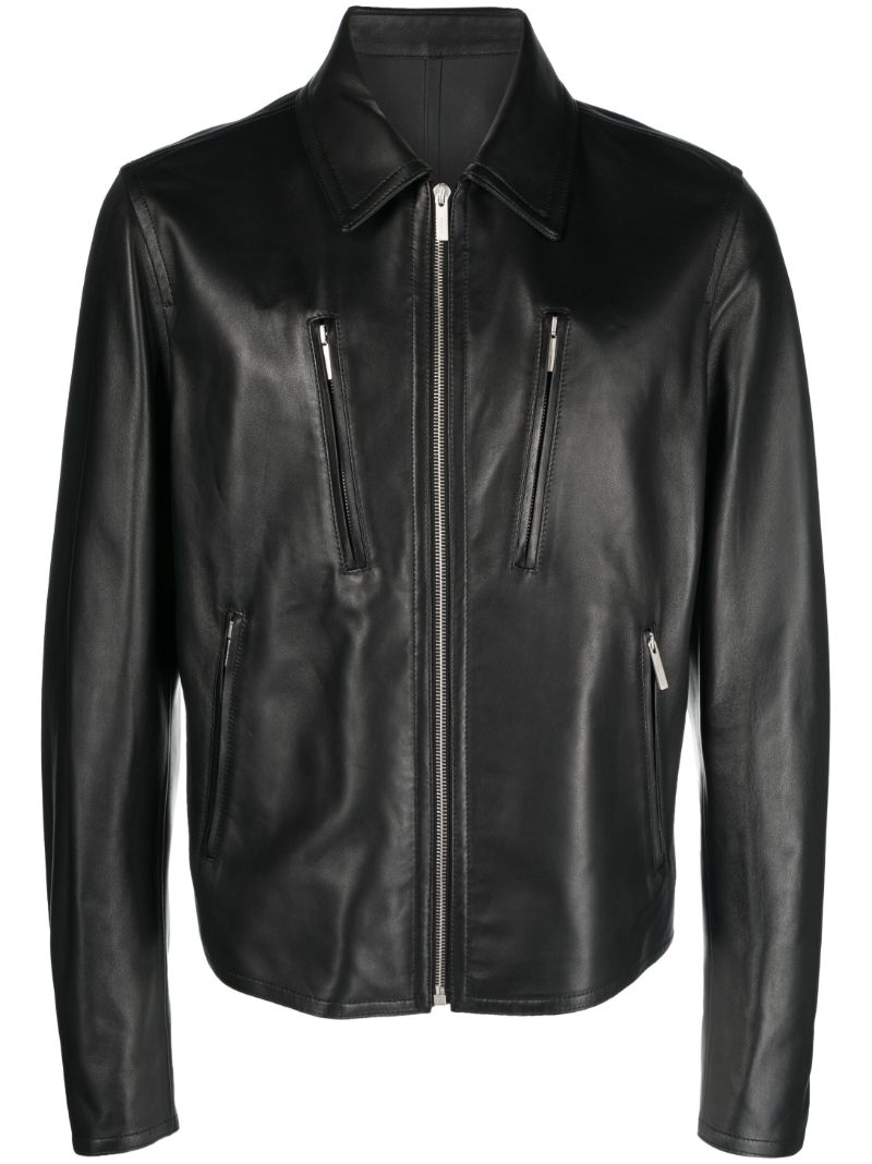 Black Leather Blouson Jacket