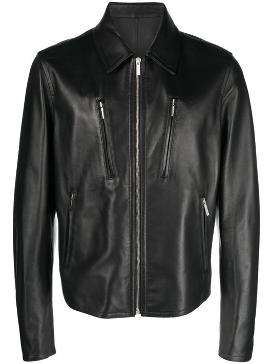Black Leather Blouson Jacket