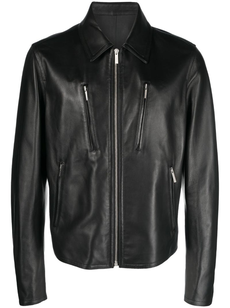 Black Leather Blouson Jacket