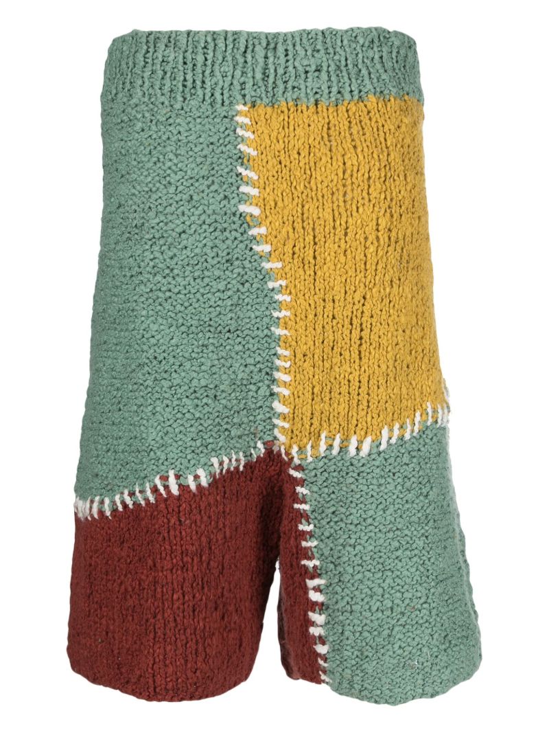 Green Patchwork Organic Cotton Knitted Shorts