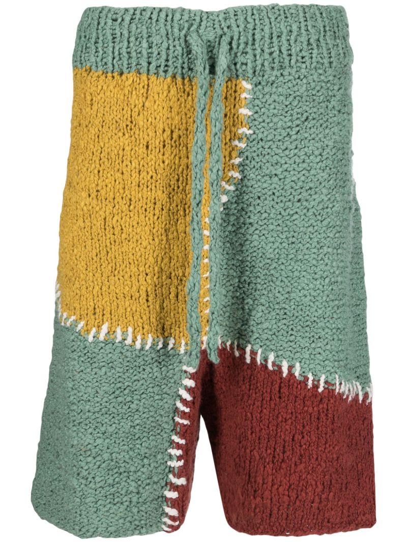 Green Patchwork Organic Cotton Knitted Shorts