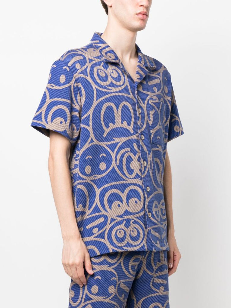 Blue Expression Short-sleeve Cotton Shirt