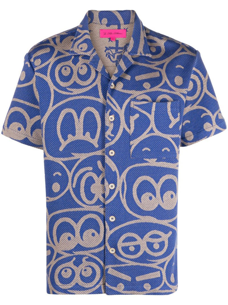 Blue Expression Short-sleeve Cotton Shirt