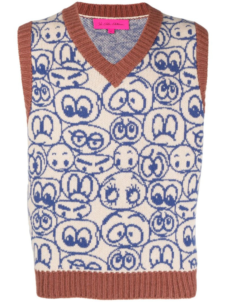 Blue Smiley Face Knitted Vest