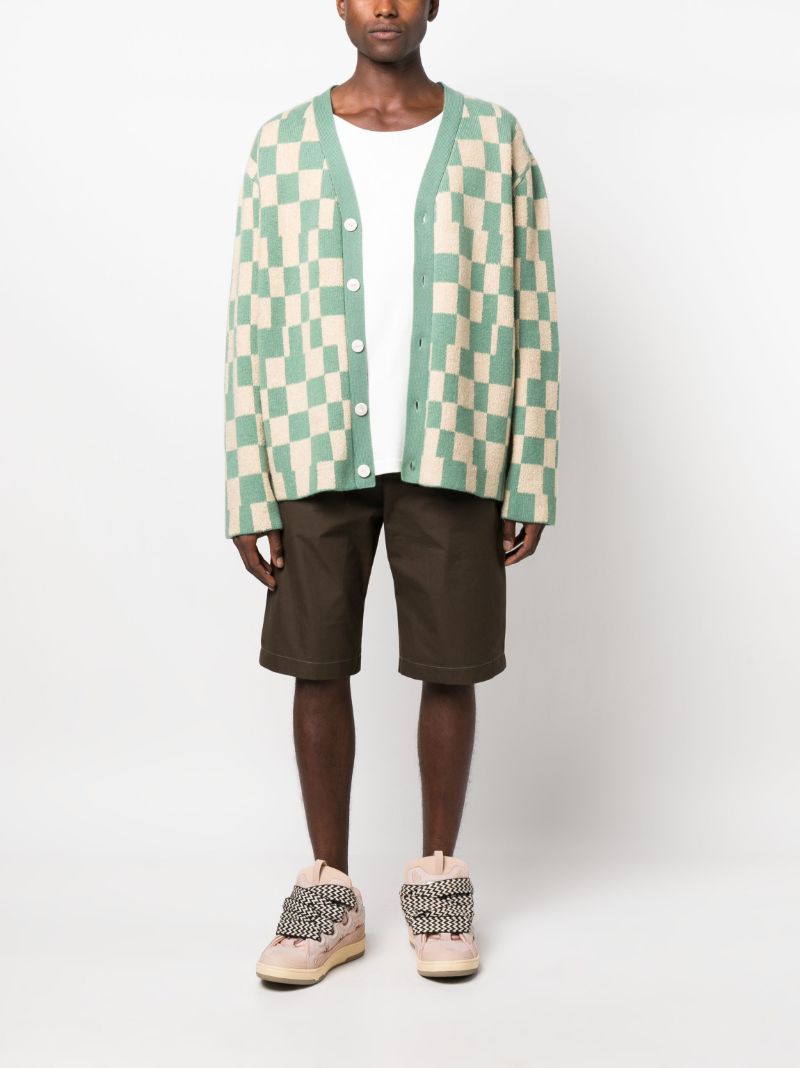 Green Checkerboard Knitted Cardigan