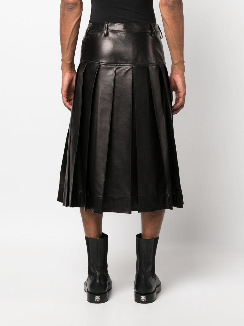 Black Pleated Leather Midi Kilt