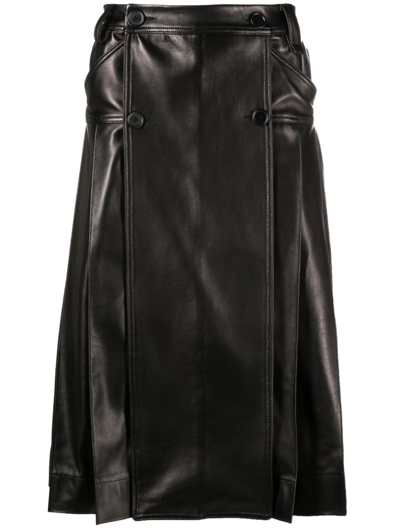 Black Pleated Leather Midi Kilt