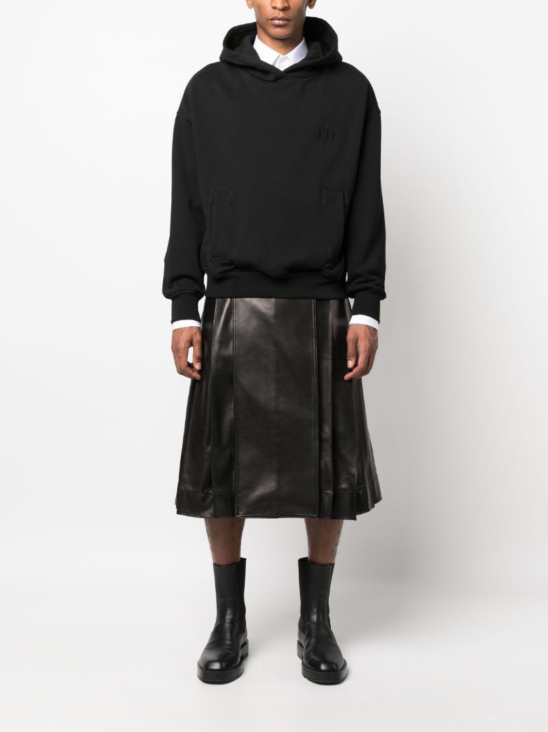Black Pleated Leather Midi Kilt