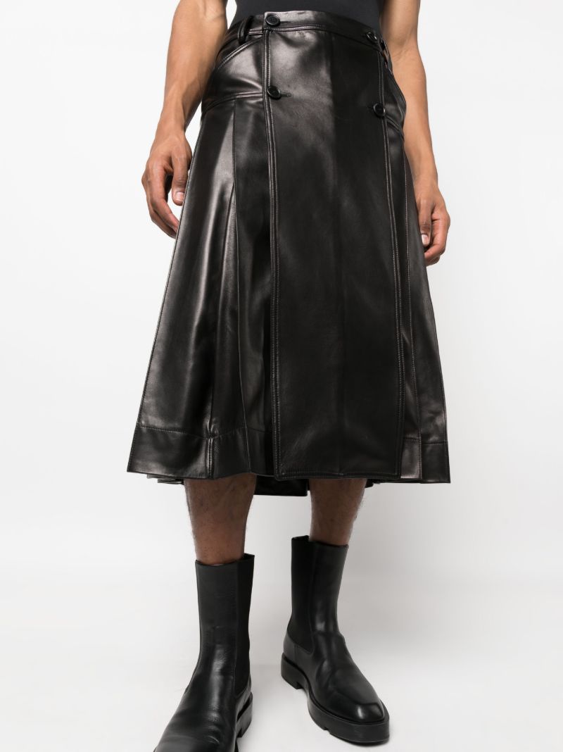 Black Pleated Leather Midi Kilt