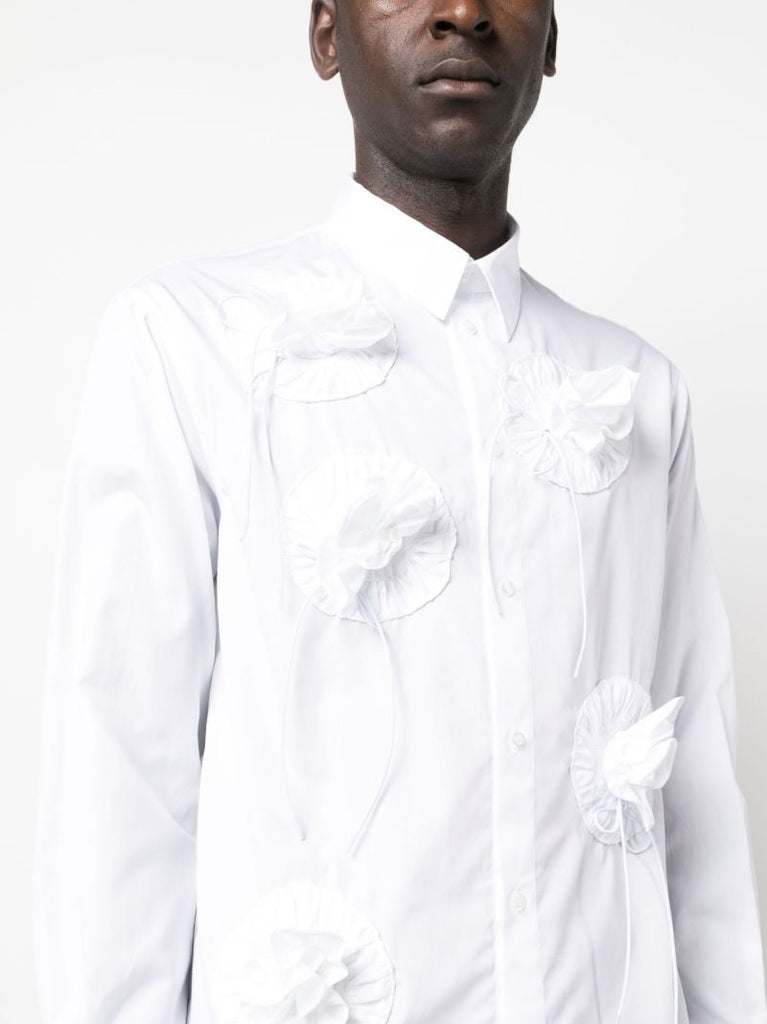 White Floral AppliquÃ_x0083_Â© Cotton Shirt