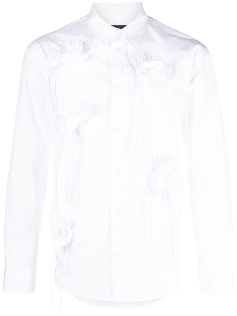 White Floral AppliquÃ_x0083_Â© Cotton Shirt