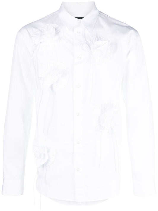 White Floral AppliquÃ_x0083_Â© Cotton Shirt
