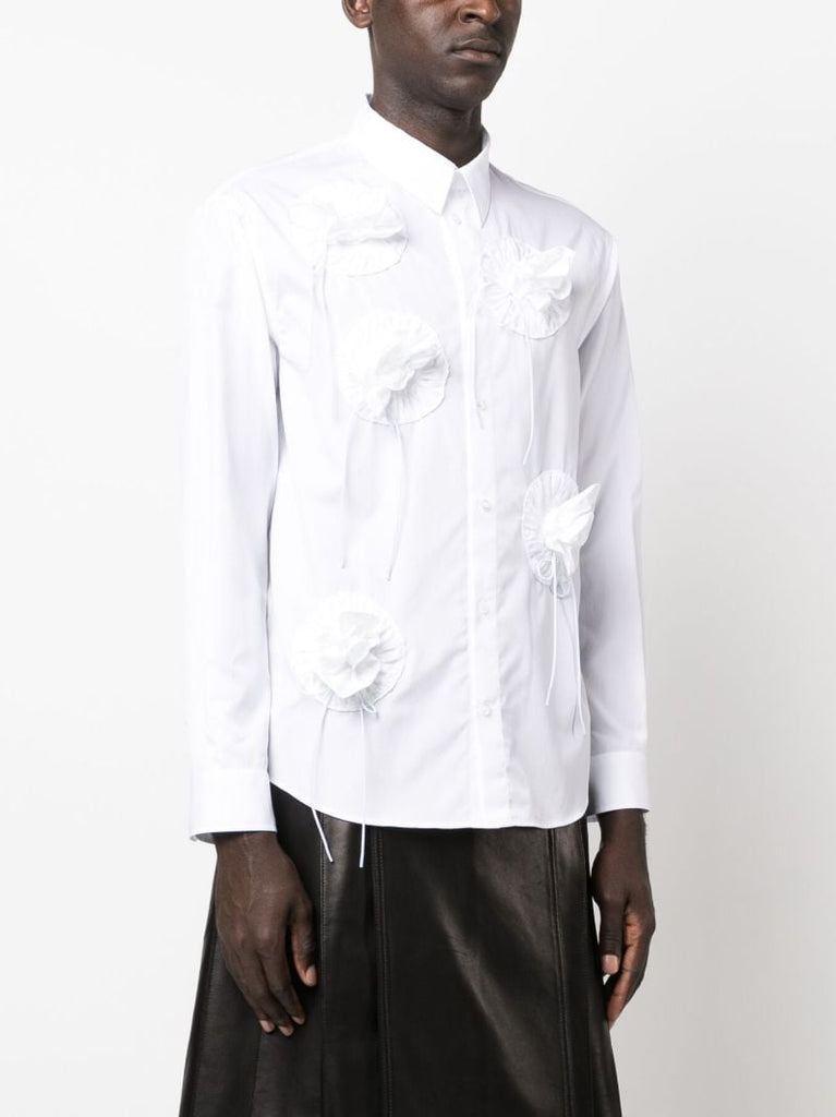 White Floral AppliquÃ_x0083_Â© Cotton Shirt