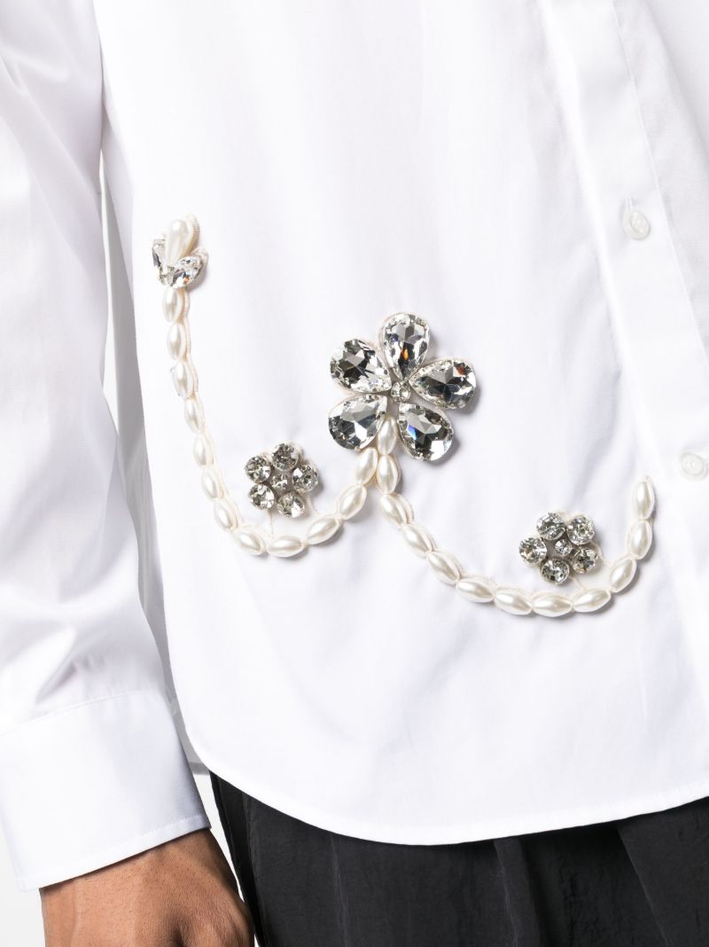 White Crystal-embellished Cotton Shirt