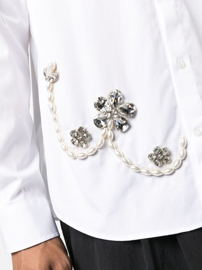 White Crystal-embellished Cotton Shirt