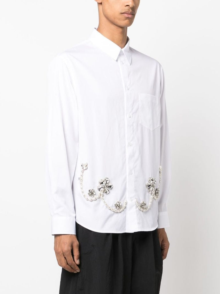White Crystal-embellished Cotton Shirt