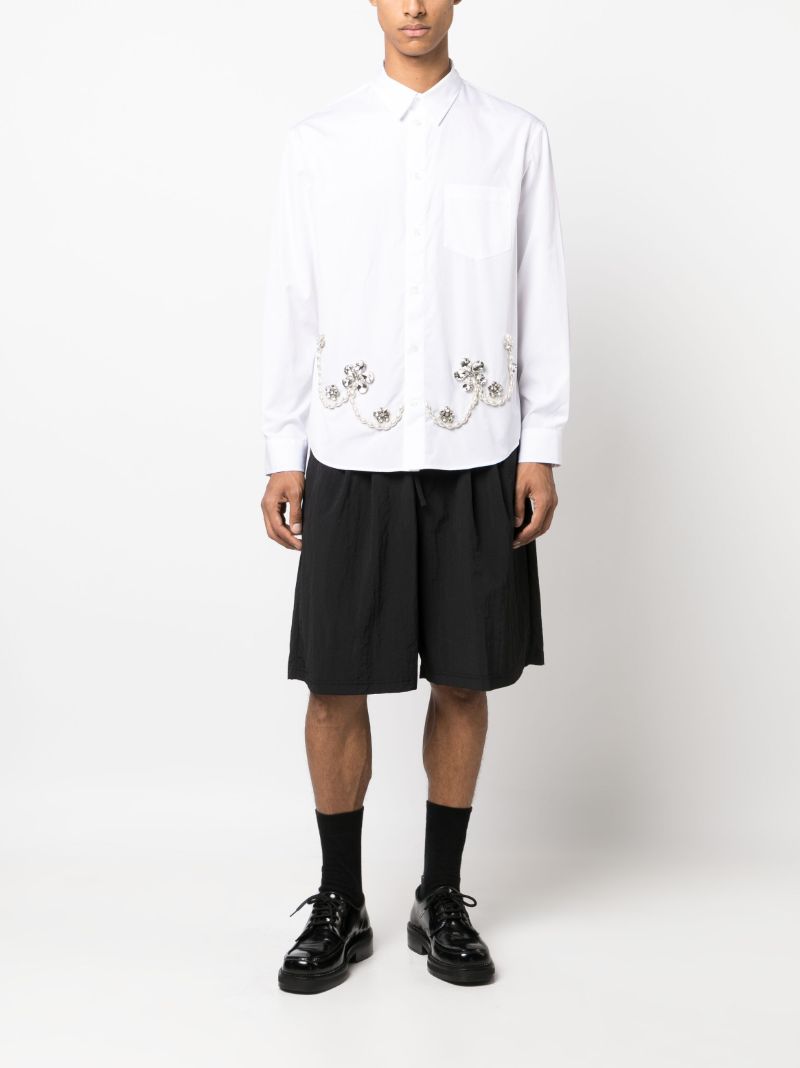 White Crystal-embellished Cotton Shirt
