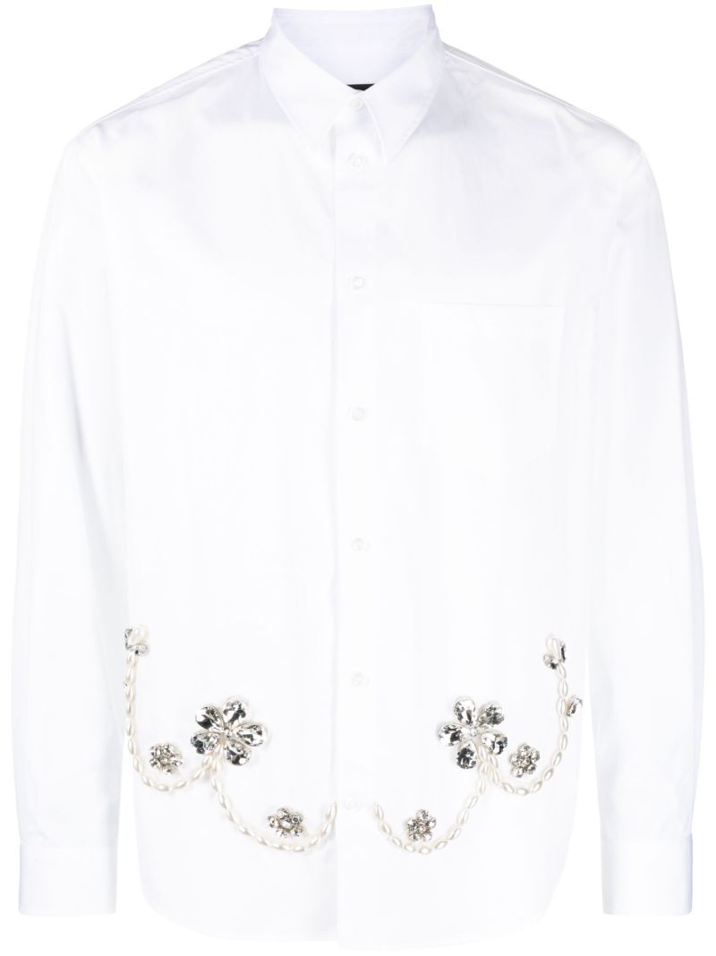 White Crystal-embellished Cotton Shirt