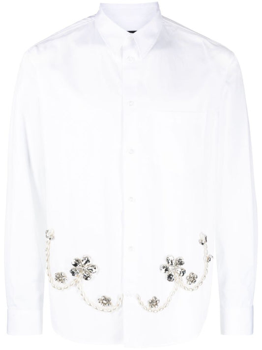 White Crystal-embellished Cotton Shirt