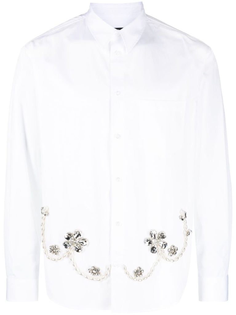 White Crystal-embellished Cotton Shirt