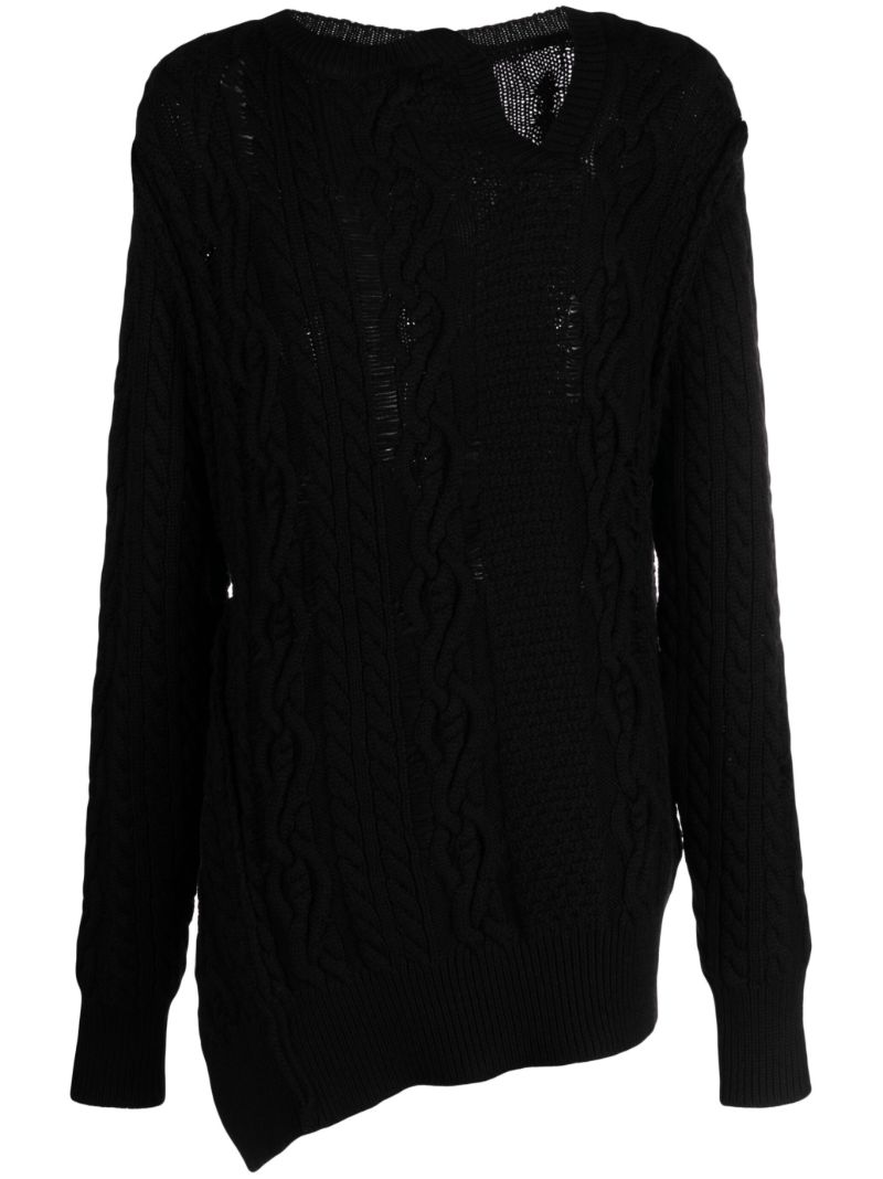 Black Distressed Cable-knit Sweater