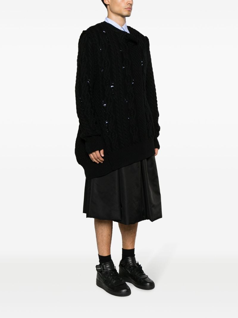 Black Distressed Cable-knit Sweater