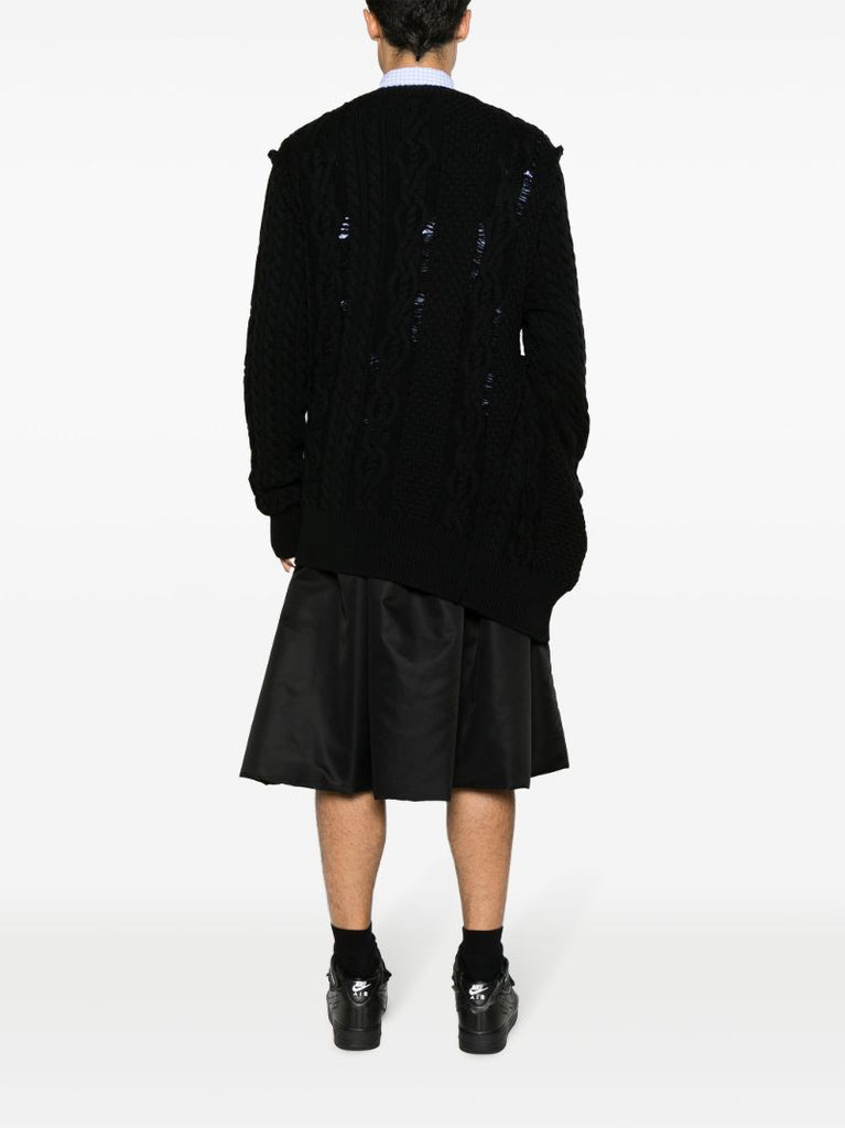 Black Distressed Cable-knit Sweater