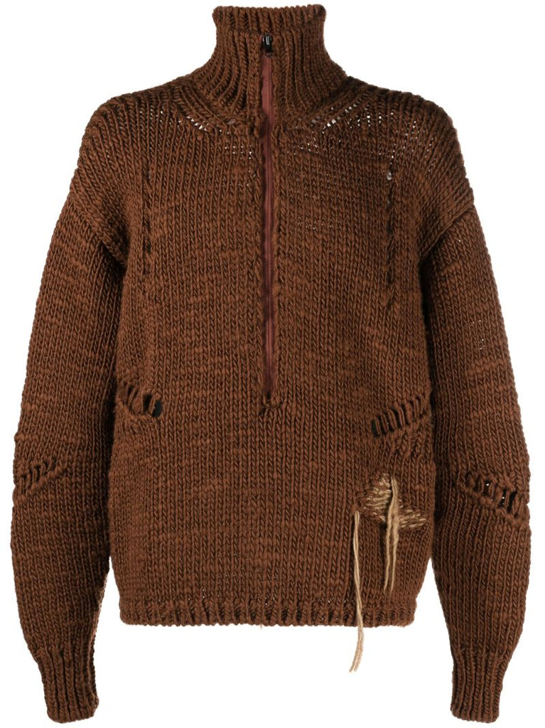 Brown Distressed Wool Sweater