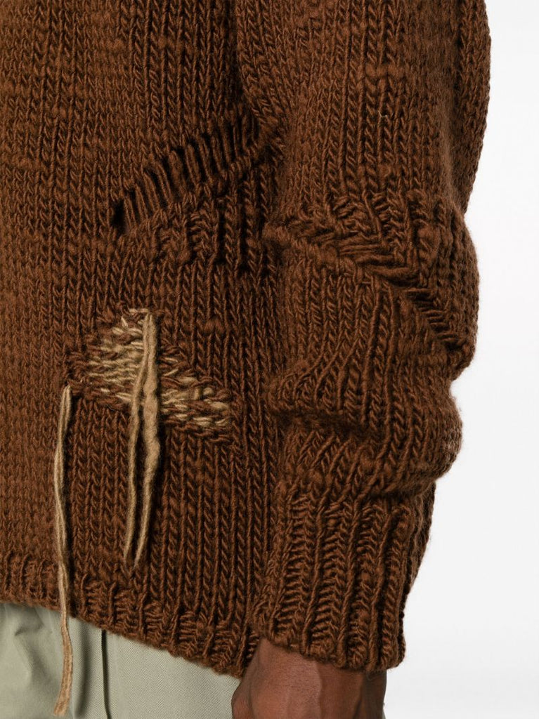 Brown Distressed Wool Sweater