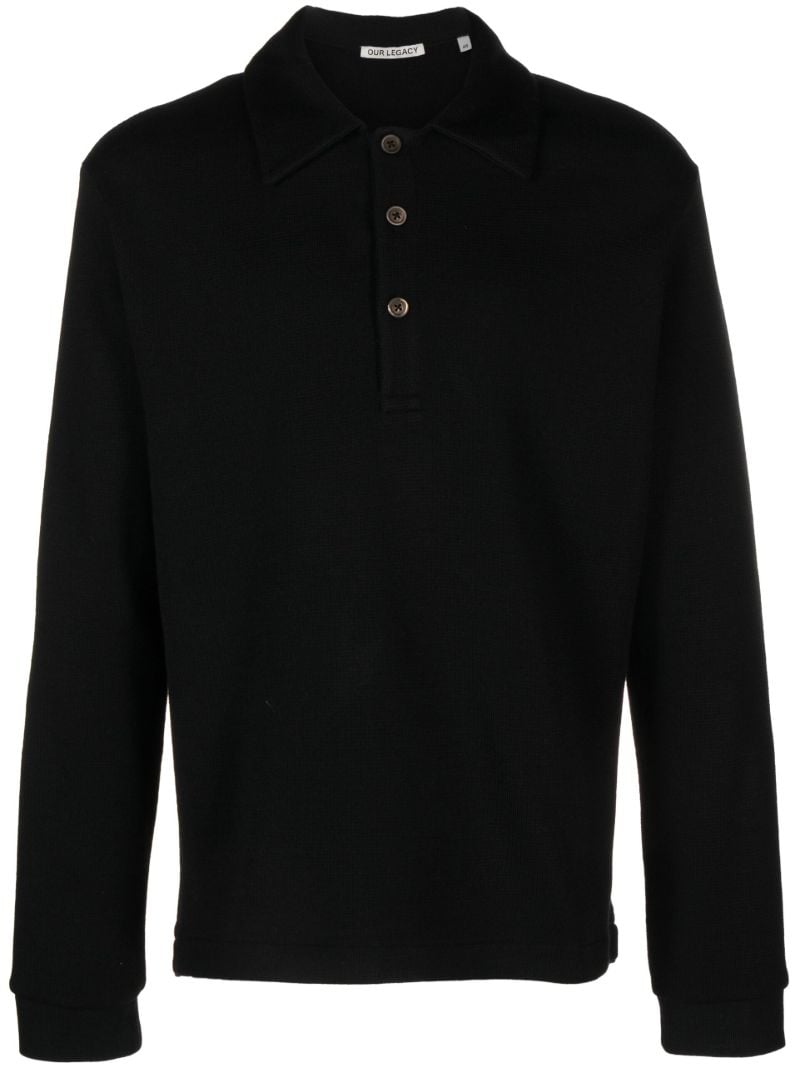 Black PiquÃ_x0083_Â© Long-sleeve Polo
