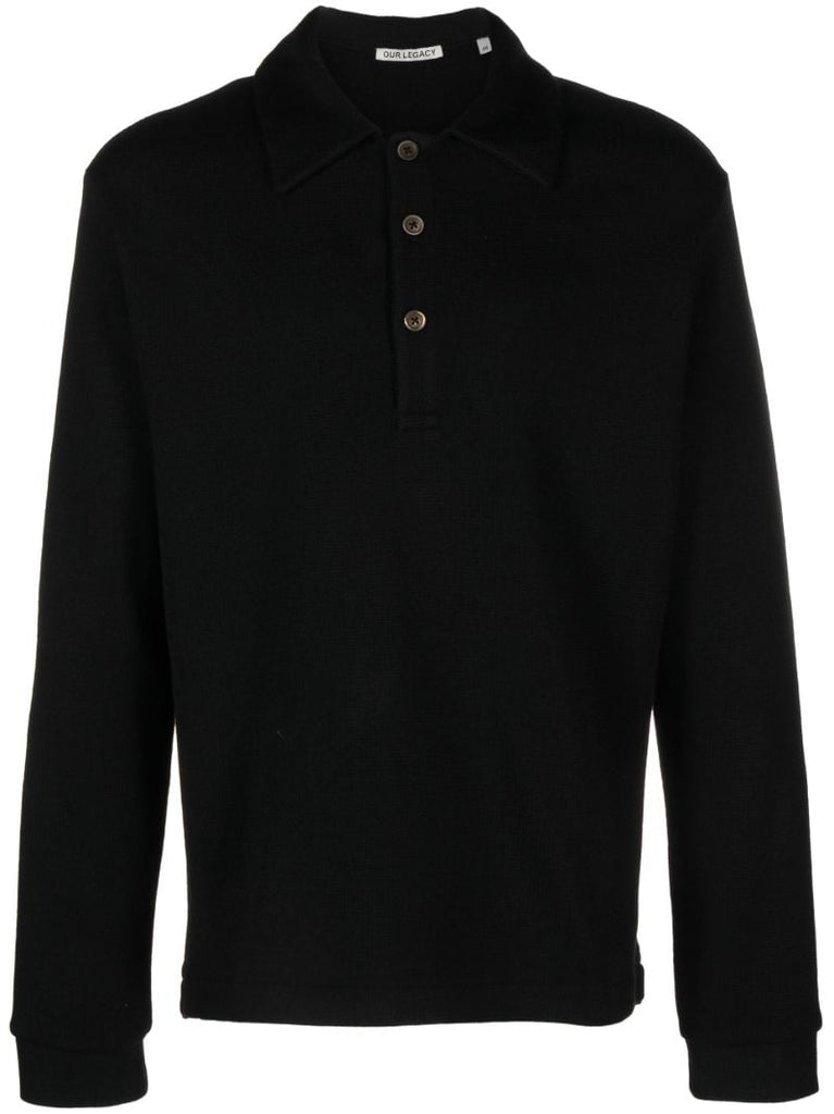 Black PiquÃ_x0083_Â© Long-sleeve Polo