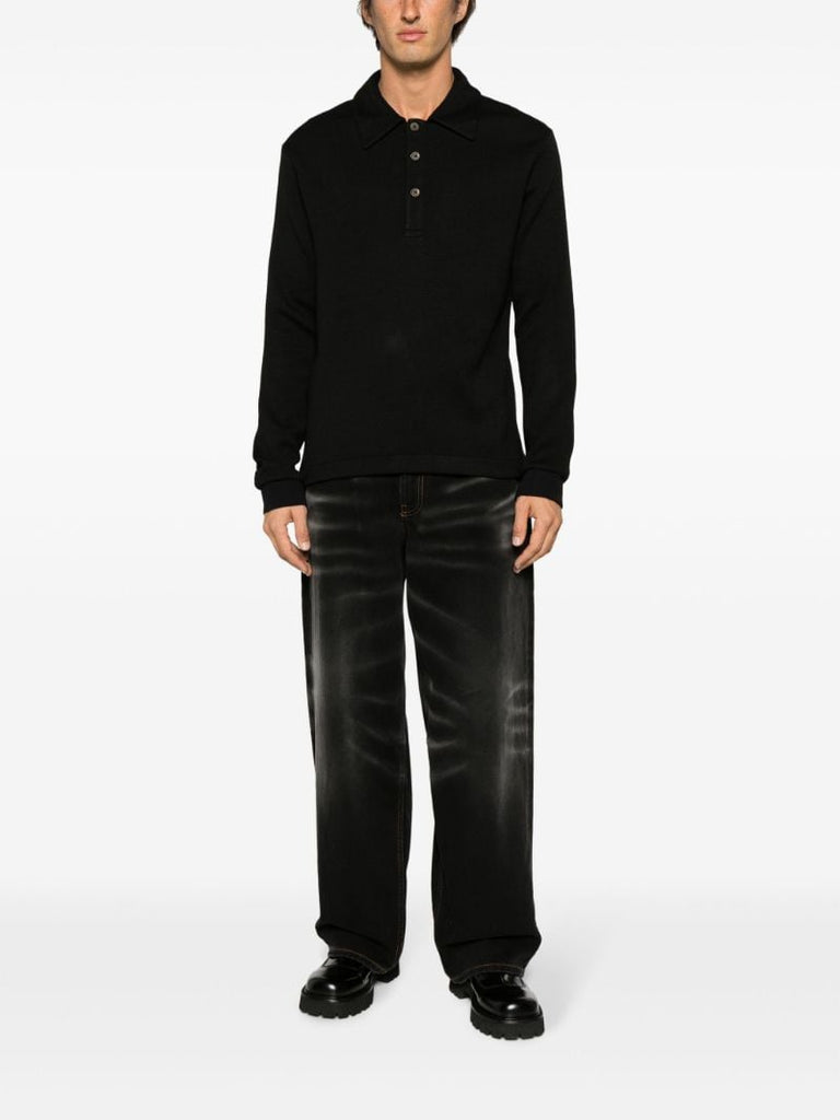 Black PiquÃ_x0083_Â© Long-sleeve Polo